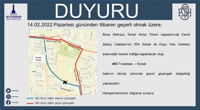 Buca Otobüs Hatlarına Metro Töreni için Bir Günlük Düzenleme